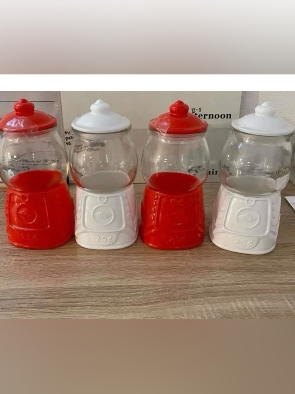 Set of 4 Target White & Red Glass Bubblegum Machines BRAND NEW Candy Jar Decor